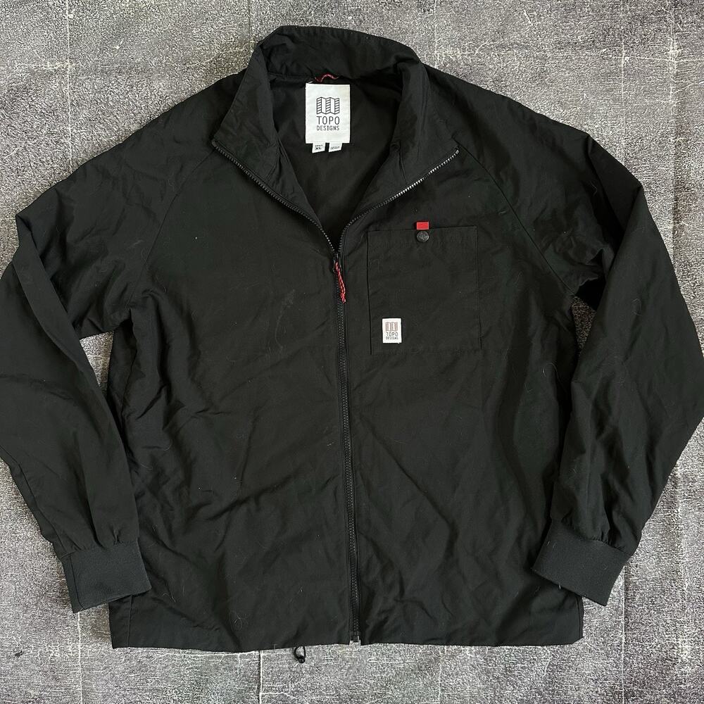 Mens Topo Designs Black Lightweight Windbreaker Full Zip Up Coaches Jacket Sz XL